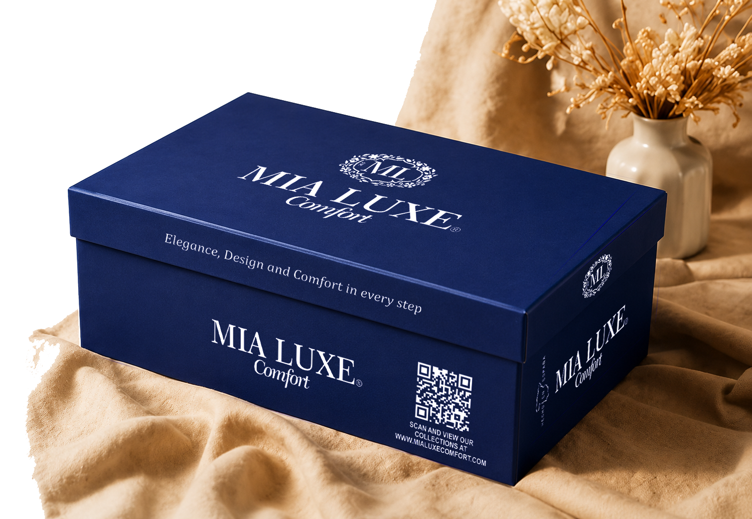 Mia Luxe Comfort luxury blue shoe box